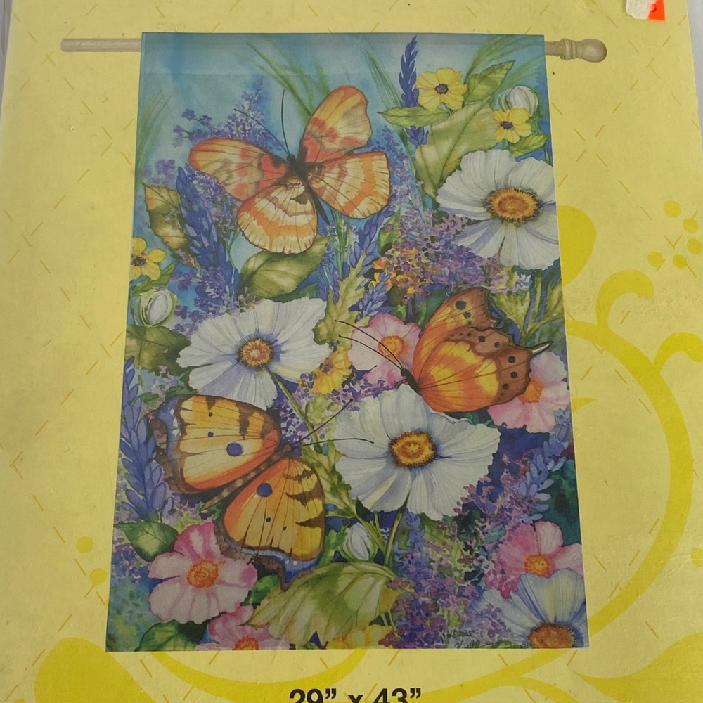 Evergreen Decorative Flag Home 29x43 Multicolor New Butterfly Floral